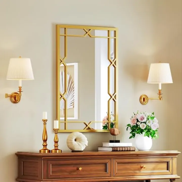 MYOTA Gold Mirror for Wall Decor - 24"x36" Gold Framed Rectangle Bathroom Vanity Mirror Metal Matte Antique Vintage Wall Art for Bedroom, Entryway, Living Room, Fireplace, Hallway