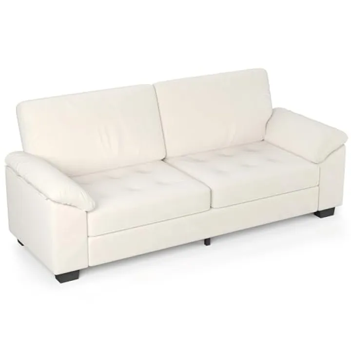 Klysiora 90in-Modern Oversized Loveseat, Beige Velvet Upholstered Loveseat with Soft Spacious Armrests, Washable Cushion Covers, Comfy 2 Seater Couch for Living Rooms, Bedroom, Apartments
