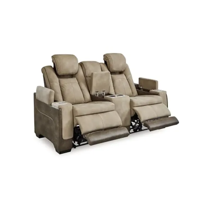 Benjara Corbin Power Reclining Loveseat, 75 Inch, Brown Faux Leather, USB Port