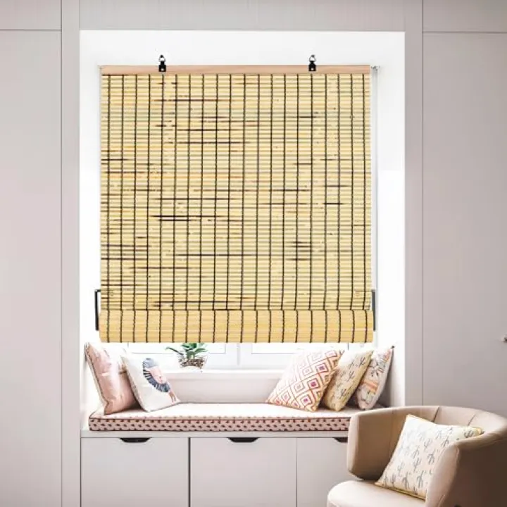 ALIMOO Cordless Bamboo Shade for Windows, Light Filtering Cord Free Bamboo Roll Up Blinds for Indoor Home Patio Porch 36" W x 72" H