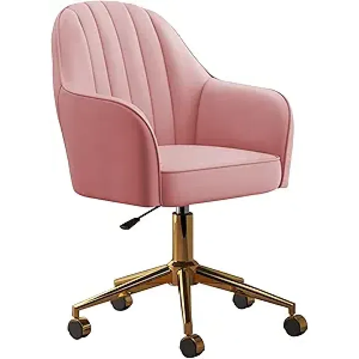 PU Leather Desk Chair Swivel Home Office Task Chair Cute Vanity Chair with Wheels for Girls, Teens, Living Room, Office, Bedroom, Dressing Room,Pink