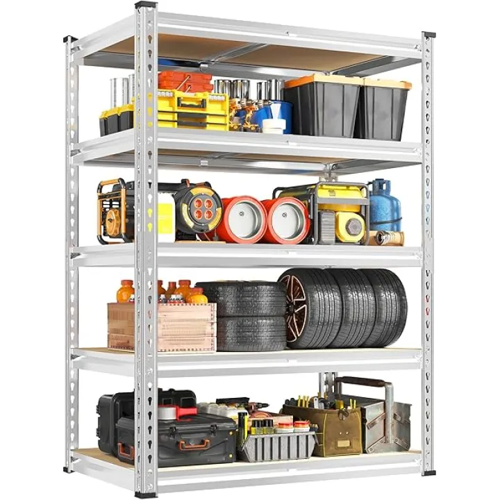 REIBII 72.05" H Storage Shelves 2300LBS Garage Shelving Heavy Duty Metal Shelving 5 Tier Garage Shelves Adjustable Metal Shelf for Kitchen Basement Pantry 35.45" W x 17.72" D x 72.05" H