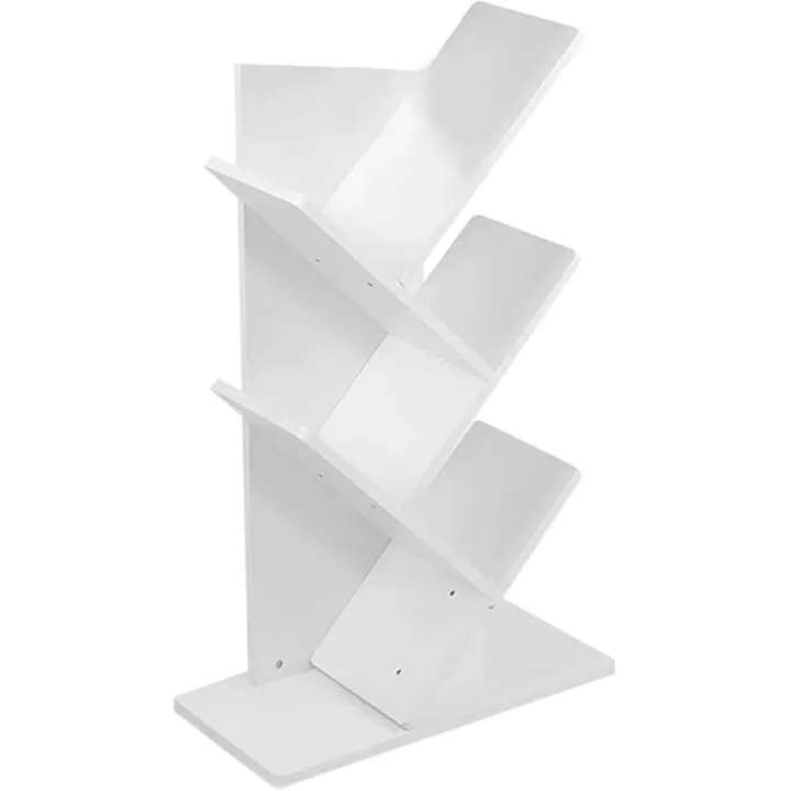 Tree Desktop Bookshelf Organizer Floor Standing Bookcase Countertop Bookcase Book Display Rack Storage for Home Office Living Room -White