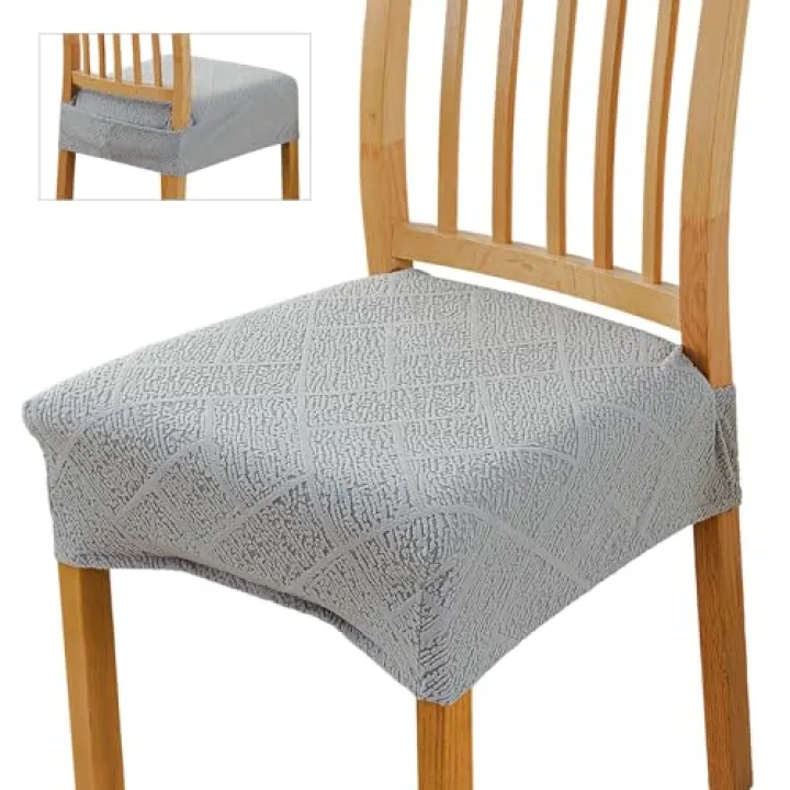 Eco-Ancheng Dining Chair Seat Covers Stretch Chair Seat Slipcover Set of 4 Dining Chair Cover Upholstered Chair Seat Cushion Slipcovers Jacquard Chair Protector for Dining Room Chairs(Rear-Covered,02)