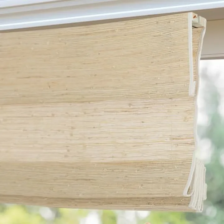 PASSENGER PIGEON Cordless Bamboo Roman Shades, Nature Woven Wood with Border, Easy Control Lined Blinds for Windows, Doors, Wheat Straw