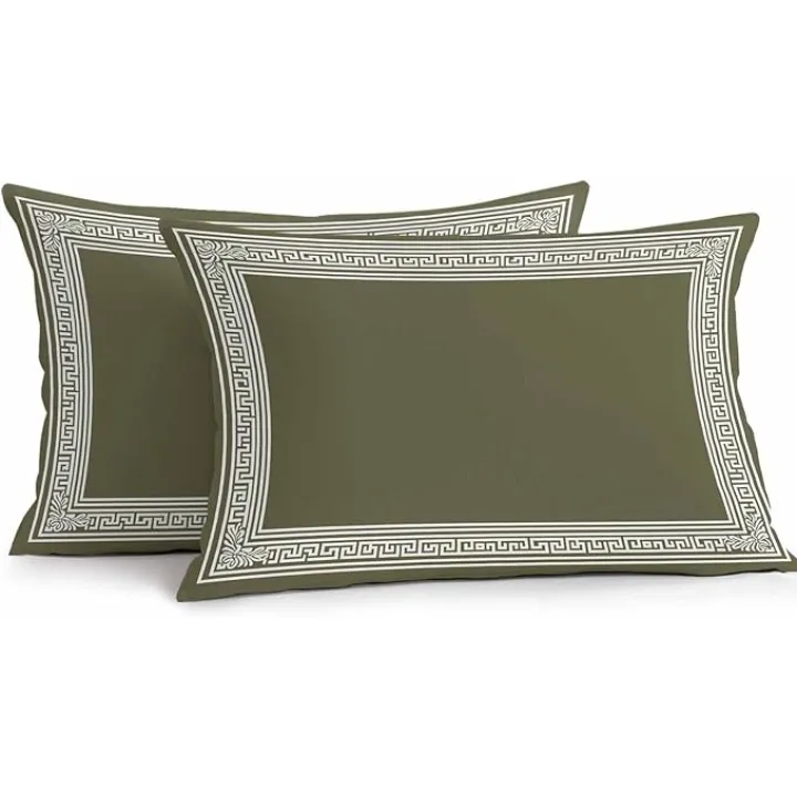 Vandarllin Outdoor Throw Pillows Covers 20x12 inch Set of 2 Waterproof Olive Green Key Design Decorative Zippered Cushion Covers for Patio Furniture, Geometric Back Print Lumbar Pillowcases
