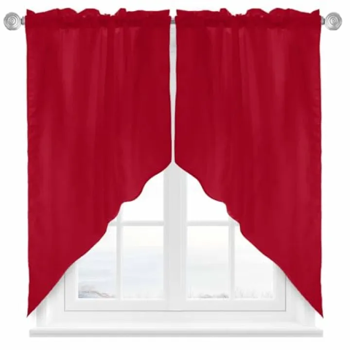 Qklasnbdtg Red Solid Swag Curtains Valance for Kitchen Windows, Pure Color Wide Rod Pocket Curtain Drapes, Bedroom Bathroom Cafe Living Room Light Filtering Drapery Panels, 56" W x 36" H