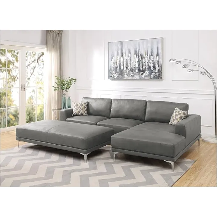 Left Facing Sofa, Right Facing Chaise Sectional Set Antique Grey Breathable Leatherette Sleek Modern 2pc Sectional W Pillows