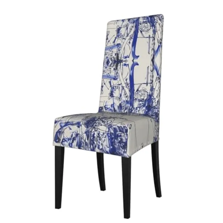 WZYWHJ Blue Graffiti Printing Detachable Chair Cover Quick Installation and Easy Maintenance Suitable for Square Chair Backs