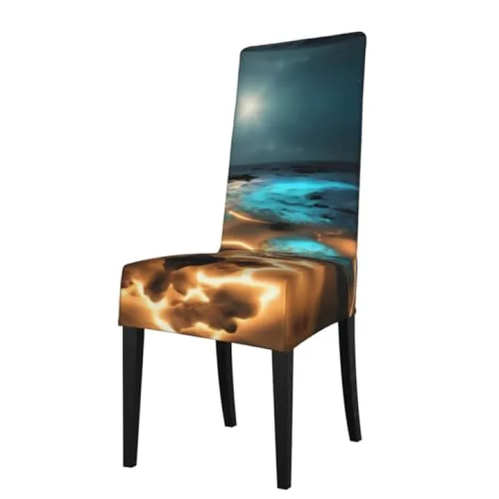 WZYWHJ View Under The Moon Printing Detachable Chair Cover Quick Installation and Easy Maintenance Suitable for Square Chair Backs