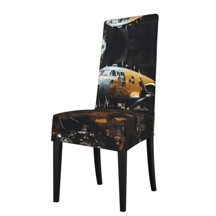 WZYWHJ Vintage Aircraft Machinery Printing Detachable Chair Cover Quick Installation and Easy Maintenance Suitable for Square Chair Backs