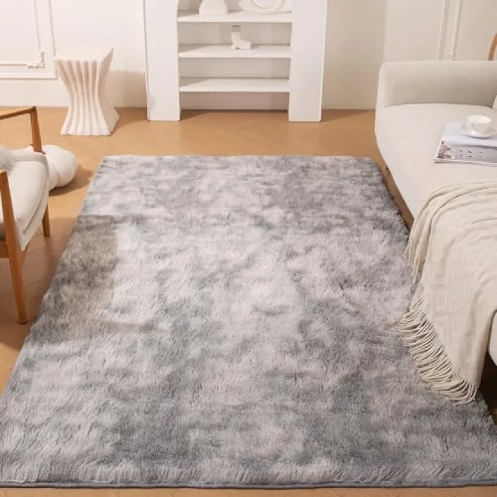 ThreadGlobe Premium Shag Area Rug 4'x6', Tie-Dye Grey Ultra Plush Rugs for Living Room, Non-Slip Rugs for Bedroom & Nursery Rooms, Smooth Touch Luxurious Floor Decor, Tie-Dye Grey, 4x6 Ft