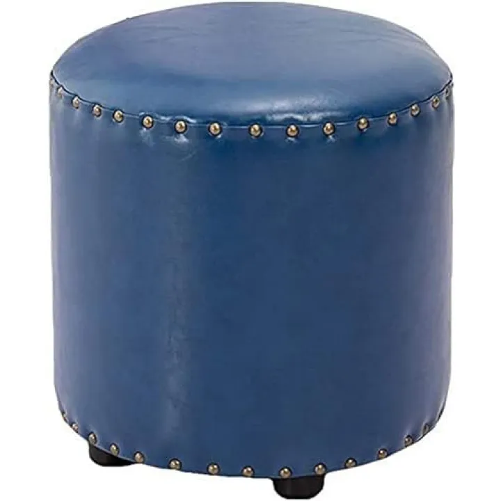 KOMFGT Footstool Foot Stool Sofa Stool Faux Oil Wax Leather Footstool Foot Rest N, Pouf Shoe Bench Stool Leg Rest Step Stool Puff Chair-Brown 35X35X40Cm, Blue 35X35X40Cm