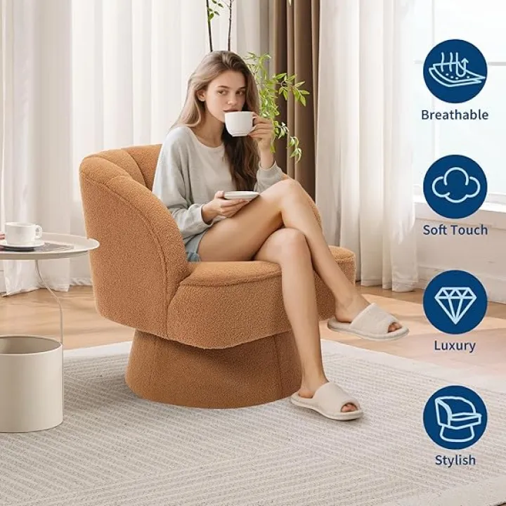 GarveeHome Modern Swivel Barrel Accent Chair, 360 Degree Velvet Upholstered Armchair with Striped Backrest & Plush Padding, Comfy Round Lounge Chair for Living Room, Bedroom, Reading Nook, Black 2 PCS