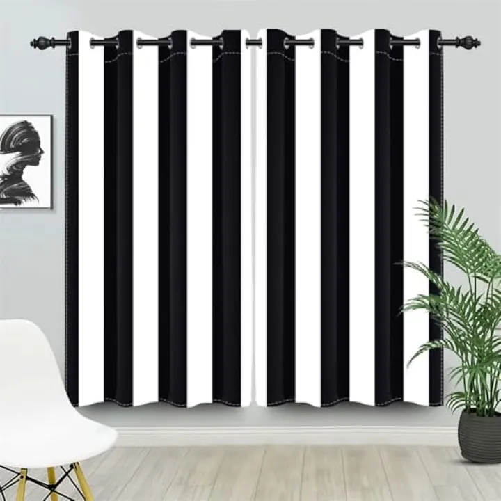 DORCEV Black and White Vertical Stripe Window Curtains Black White Striped Curtain Drapes with Grommets Gothic Retro Funky Modern Boho Farmhouse Art Decor Simple Lines Pattern,42x84 inch,2 Panels