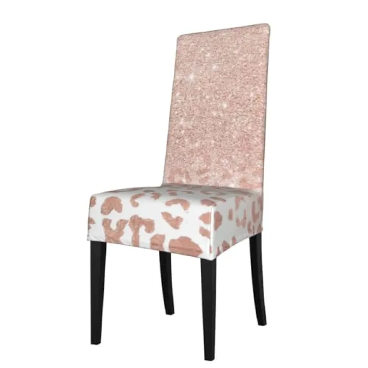 LONGZEHAO Removable Rose Gold Glitter Print Stretch Dining Chair Covers,Washable Parson Chair Slipcovers Protectors