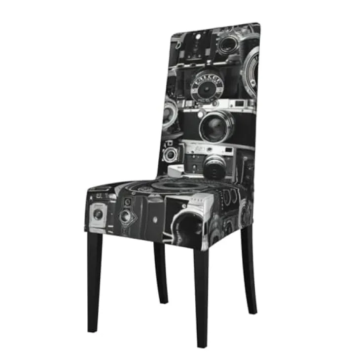 LONGZEHAO Removable Retro Cool Camera Collection Print Stretch Dining Chair Covers,Washable Parson Chair Slipcovers Protectors
