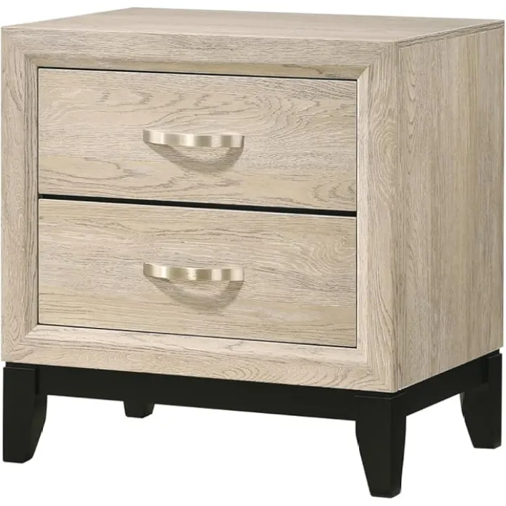 MASARA Modern Farmhouse Nightstand with 2 Drawers, Light Weathered Wood, 24.8H x 23.6W x 16.4D inches
