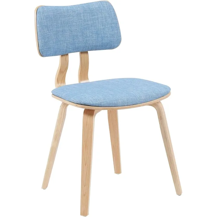 Armen Living Jaguar Mid-Century Dining Chair with Light Blue Fabric Upholstered Seat and Patterned Oak Wood Finish