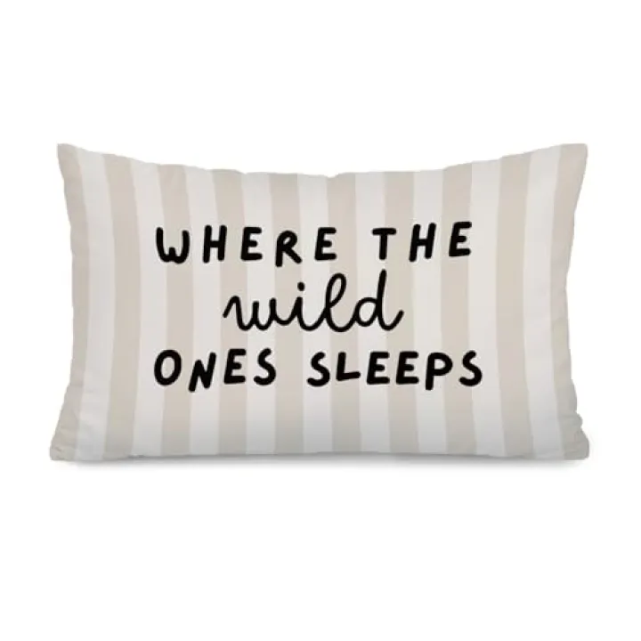 XYDEG Girls Boys Room Decor 12x20 Pillow Cover, Where The Wild Ones Sleeps Brown Striped Decorative Lumbar Pillow Covers for Nursery Toddler Kids Room Bedroom