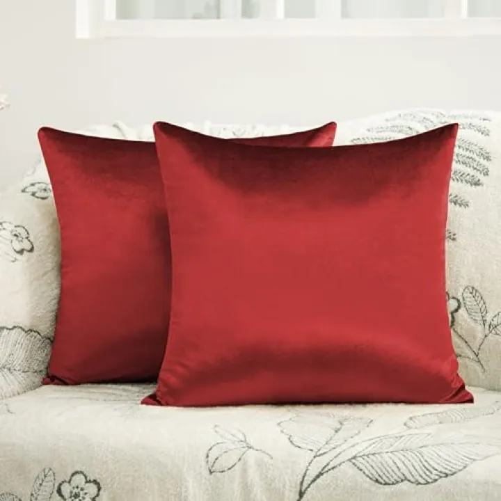Counfeisly 2 Pack Red Velvet Pillow Covers, 20x20 Inches Decorative Cushion Covers for Couch Sofa Bed, Super Soft and Cozy Luxury, Zippered Design