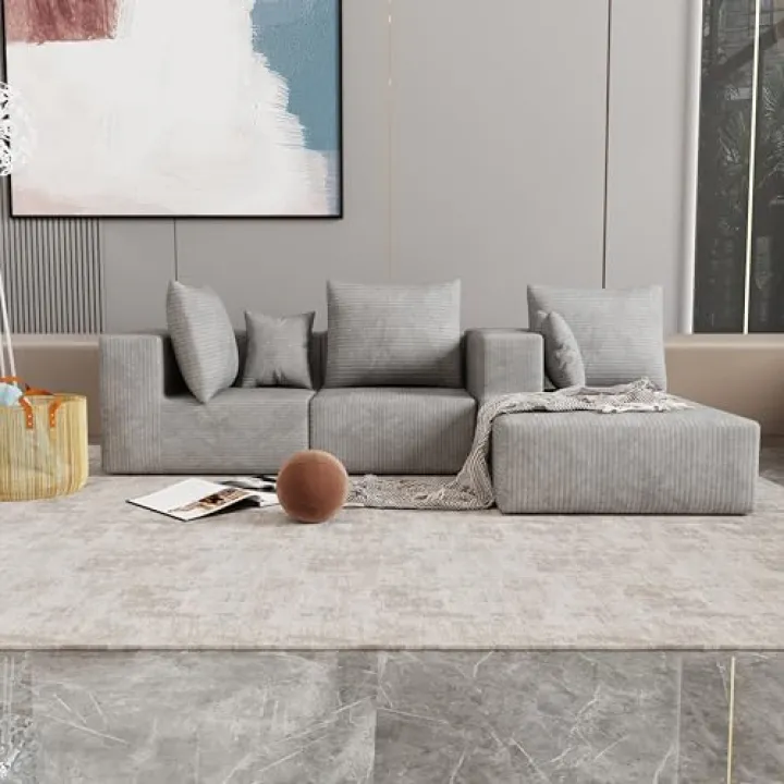 Modular Sectional Sofa - Corner Combination Couch with Reversible Chaise, High-Density Sponge & Plush Fabric, Convertible Sofa Bed, Multiple Configurations for Living Room (Gray)