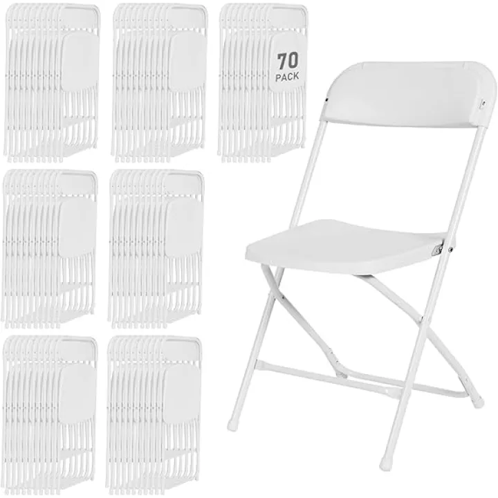 70 Pack White Plastic Folding Chairs Indoor Outdoor Portable Stackable Commercial Seat with Steel Frame Heavy Duty Foldable Chair for Events Office Wedding Party Dining 350lbs Capacity