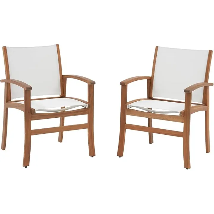 OC Orange-Casual Patio Furniture Set, Outdoor Chairs Set with Acacia Wood Frame and Metal Support Bars,Breathable Textilene Fabric Curved Armchair Support 350lbs for Lawn, Garden (White, 2 Pieces)