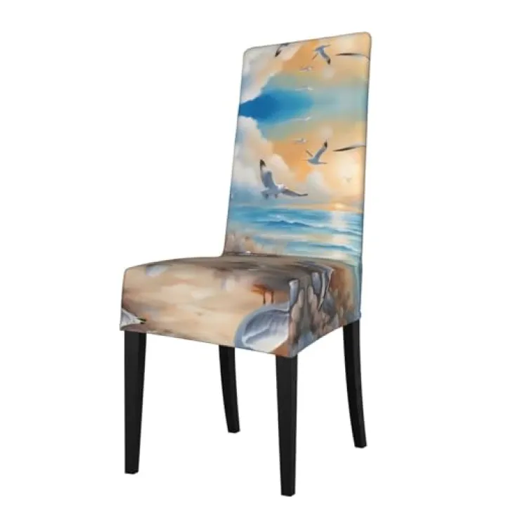 WZYWHJ Many Cute Seagulls Prints Detachable Chair Cover Quick Installation and Easy Maintenance Suitable for Square Chair Backs