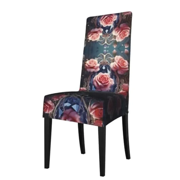 WZYWHJ Crystal Pink Rose Prints Detachable Chair Cover Quick Installation and Easy Maintenance Suitable for Square Chair Backs