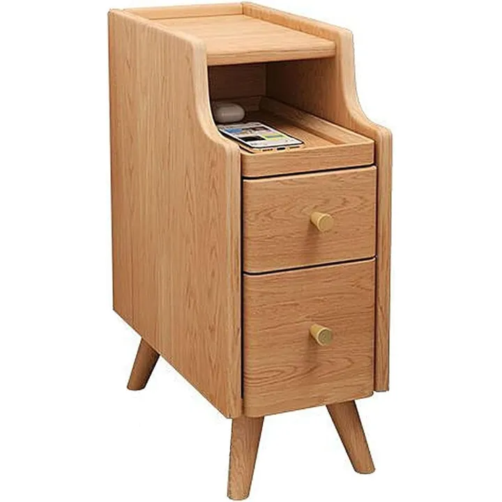 Nightstand Narrow Nightstand Solid Wood Nightstand with Drawers No Assembly Required End Table Modern Small Night Stands Wood Furniture Bedside Table with Solid Wood Legs (Color : Wood color, Full of