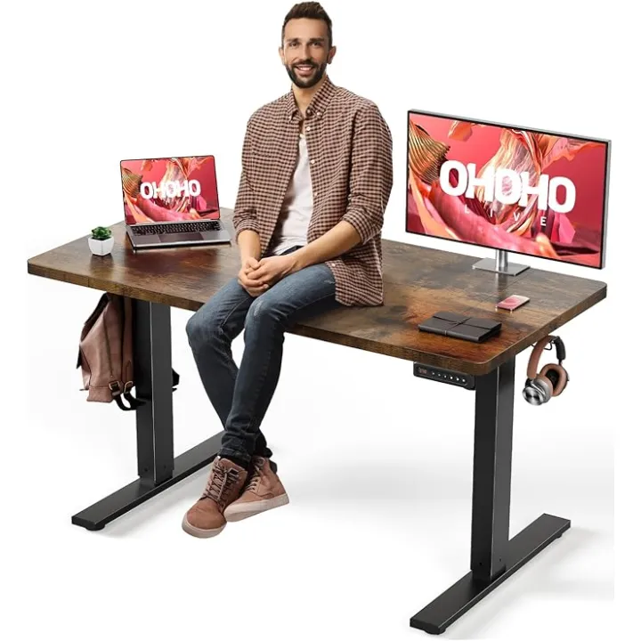Electric Standing Desk Adjustable - 48 x 24 Inch Sit Stand up Desk with Cable Management - 3 Memory Preset Adjustable Height Table