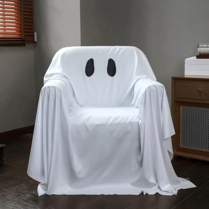 HunnmingRe 70.87 x 78.74 Inches Halloween Ghost Couch Seat Cover Sofa Slip Cover with Ghost Halloween Decorative Couch Protector for Living Room Decorative Accessories Party Decoration