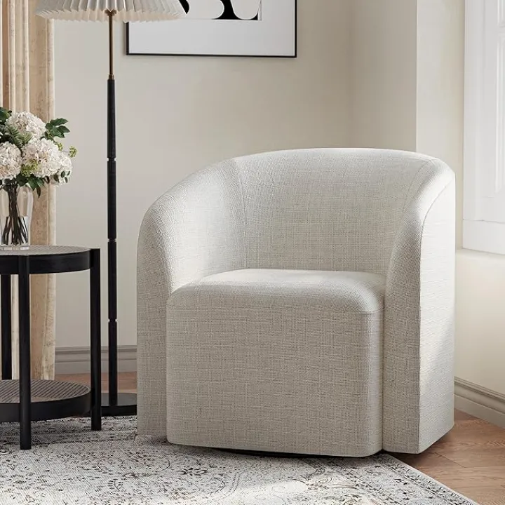COLAMY Swivel Accent Chair,Swivel Barrel Chair,Upholstered Comfy 360 Degree Swivel Chair for Living Room/Bedroom/Waiting Room/Office(Beige)