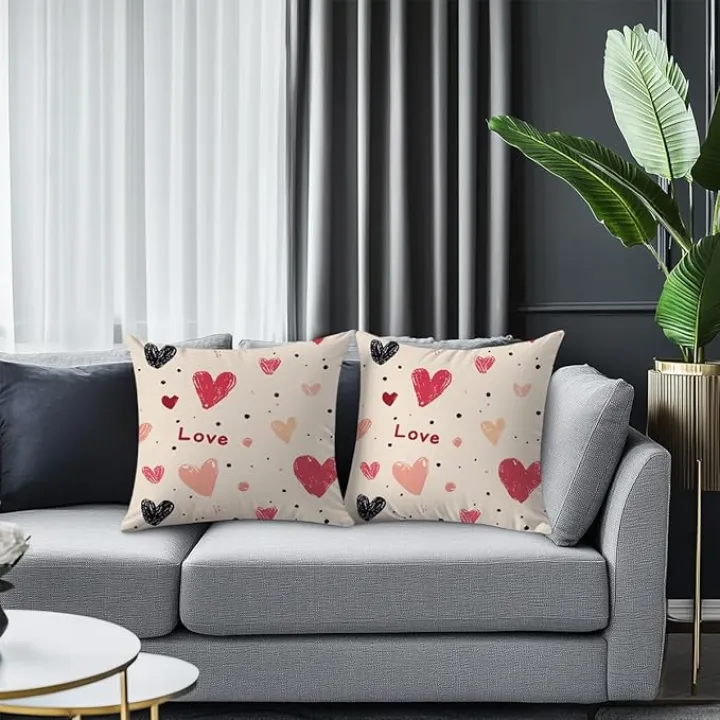 Valentine's Day Love Pink Throw Pillow Covers 18 x 18 Inch Anniversary Wedding Cushion Case Decoration for Sofa Couch Bed Cushion Outdoor