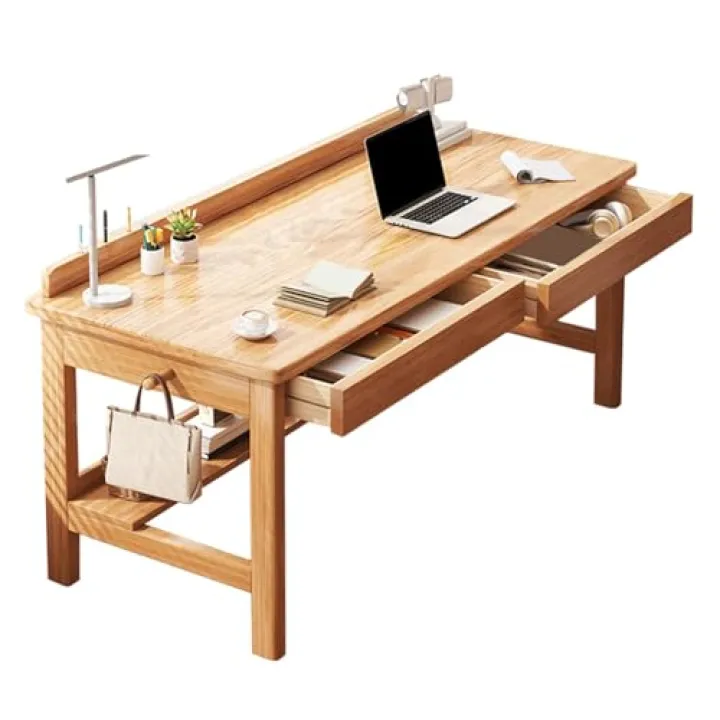 Generico Scrivania da Ufficio in Legno di caucciù con Gambe trapezoidali, Robusta e Stabile, Design Moderno, Versatile per casa e Ufficio, 80x60x75 cm (31,5x23,6x29,5 Pollici) - Bianco