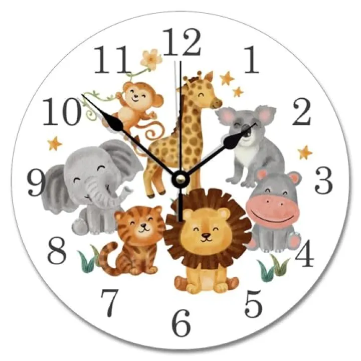 ArogGeld Jungle Animals Wall Clock Baby Room Nursery 10 Inch Round Wall Clocks Battery Operated Quiet Non-Ticking Farmhouse Modern Wall Decor for Home Kitchen Office School Bathroom