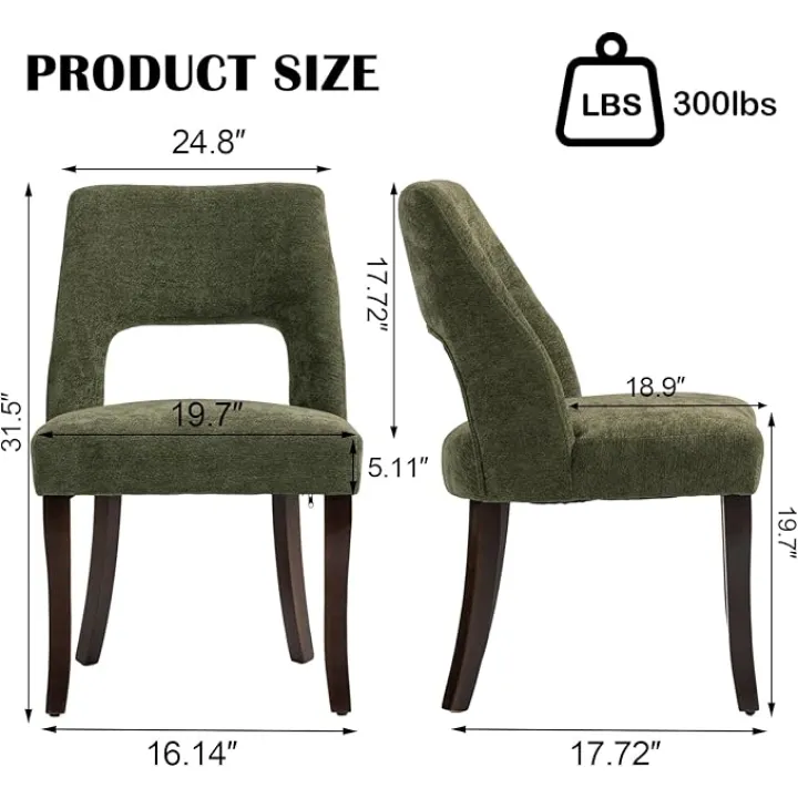 Wooden Dining Chairs Set of 4, Modern Fabric Upholstered Kitchen and Dining Room Chairs, Farmhouse Dining Chair with Solid Wood Legs, Green