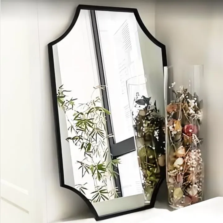 CKCY Scallop Wall Mirror, Black Bathroom Mirror 26x40 inch with Aluminium Frame, Wall-Mounted Mirror, Large Vanity Mirror, Deacor Mirror 26 x 40, Metal Mirror for Bedroom, Living Room, Entryway