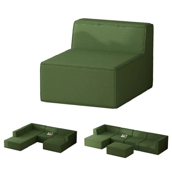 Modular Cloud Sectional Sofa,High-Density & Chenille Sponge Deep Seat Convertible Couch for Living Room,Apartment,Studio,Office,No Assembly Required (Green, Only Armless)
