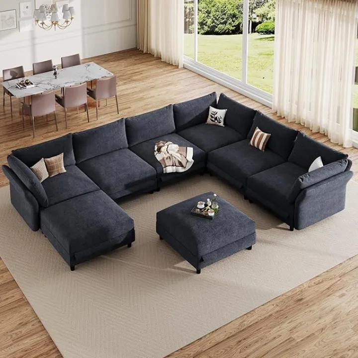 Oversized Modular Sectional Sofa 8 Seater U Shaped Large Sectional Couches for Living Room with Storage Chaise, Versatile Armrest Backrest, Dark Grey Chenille