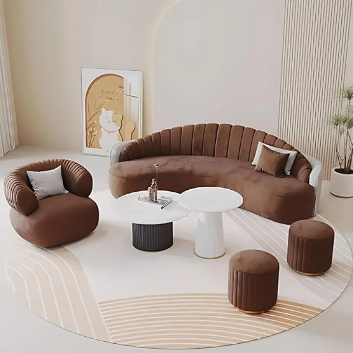 102.4IN Curved Sectional Couch Set - Stylish Sofa Sets with Coffee Table, Solid Wood Frame | Modern Couch Sets with Sofa Chair for Living Room (Brown)