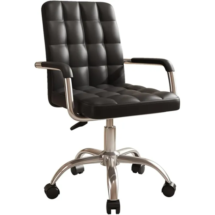 PU Leather Soft Cozy Desk Chair with Wheels and Armrest, Mid Back Swivel Adjustable Home Office Desk Chair for Living Bedroom Office Game Chair(Black) (Black One Size)