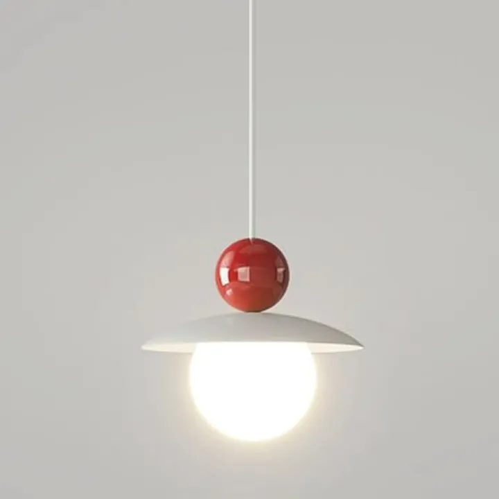 TSOAEKL Suspension Boule De Verre Blanc, Lampe De Chevet En Métal Avec Abat-Jour Sphérique, Lustre Led Moderne, Lampes À Suspension Pour Chambre D'Enfant, Lampes Suspendues Minimalistes Nordiques/Red