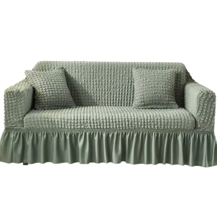 KAIJIE Single Sofa Cover Made of Foam Yarn Suitable for All Seasons with Simple Design and Pleated Edges Modern Furniture Protective Cover, Green