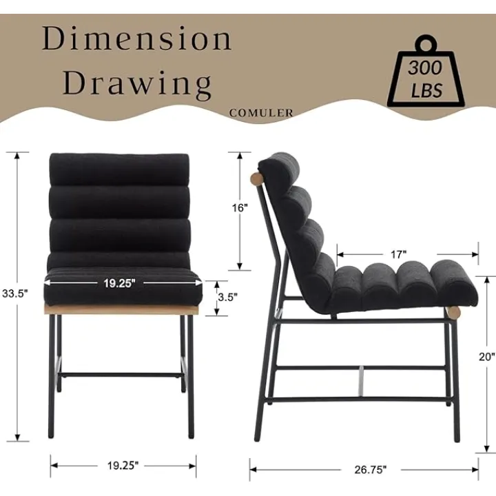 Modern Upholstered Dining Chairs Set of 2, Black Linen Dining Room Chairs with Tufted Back & Cushion, Comfy Armless Kitchen Chairs with Black Metal Legs for Dinner Living Room