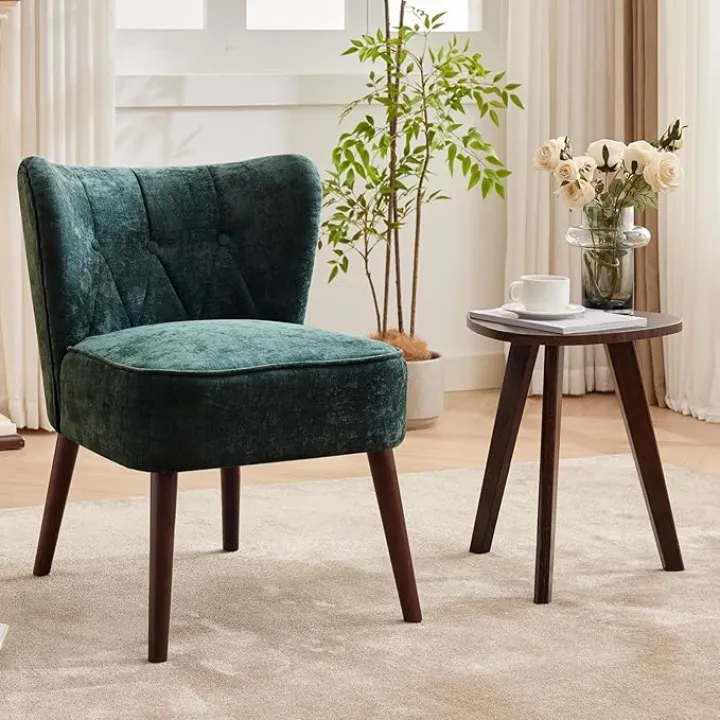 Upholstered Armchair, Modern Accent Living Room Chairs, Single Sofa Chair with Lounge Seat and Wood Legs for Bedroom, Living Room, Mid Century Modern Comfy Reading Chai