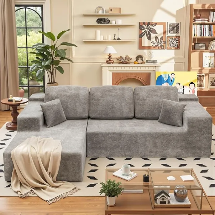 Homall 105" Cloud Sectional Sofa, Modern Modular Couch with L-Shape Chaise, Boneless Couch with Deep Seat Upholstered, No Assembly Required for Living Room, Bedroom (Chenille, Grey)