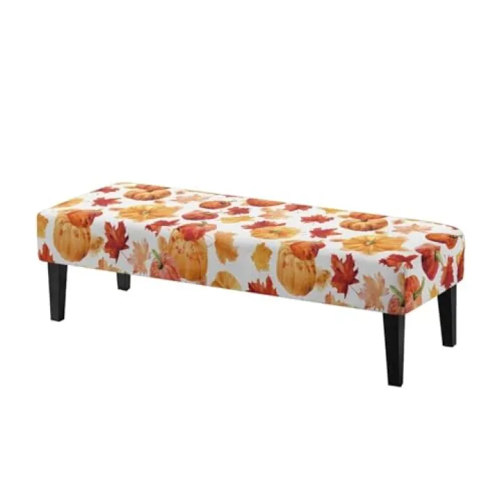 doginthehole Fall Decorations Dining Bench Slipcover, Autumn Pumpkin Maple Leaf Bench Seat Protector Cover with Elastic Band Dustproof Rectangle Seat Cushion Long Chair Cover for Home Hotel