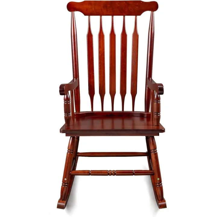 Patio Rocking Chair Solid Wood, Outdoor Porch Rocker Chair with Wooden Frame, Indoor Wooden Rocking Chair for Garden Backyard Balcony, Brown